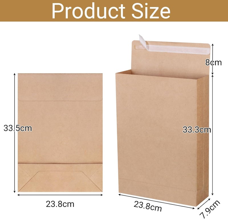 zmybcpack 25 Pack 9.4" x 13.2" Large Kraft Expandable Catalog Envelopes, Self Seal Manilla Envelopes Mailing for Documents, Magazines, Photos (Extra labels for Use) - Image 2